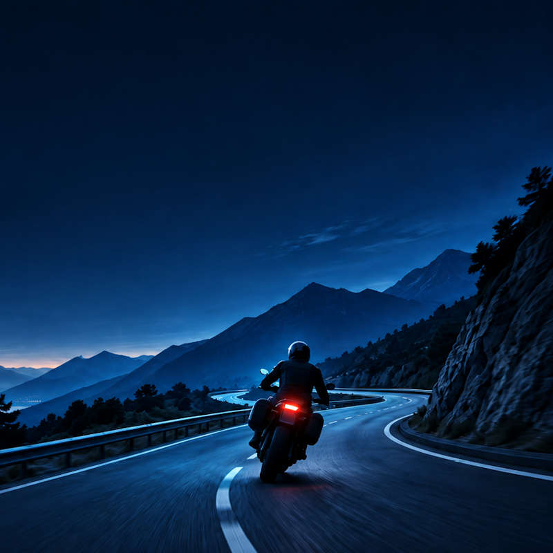 Motorcycle on a mountain road at dusk